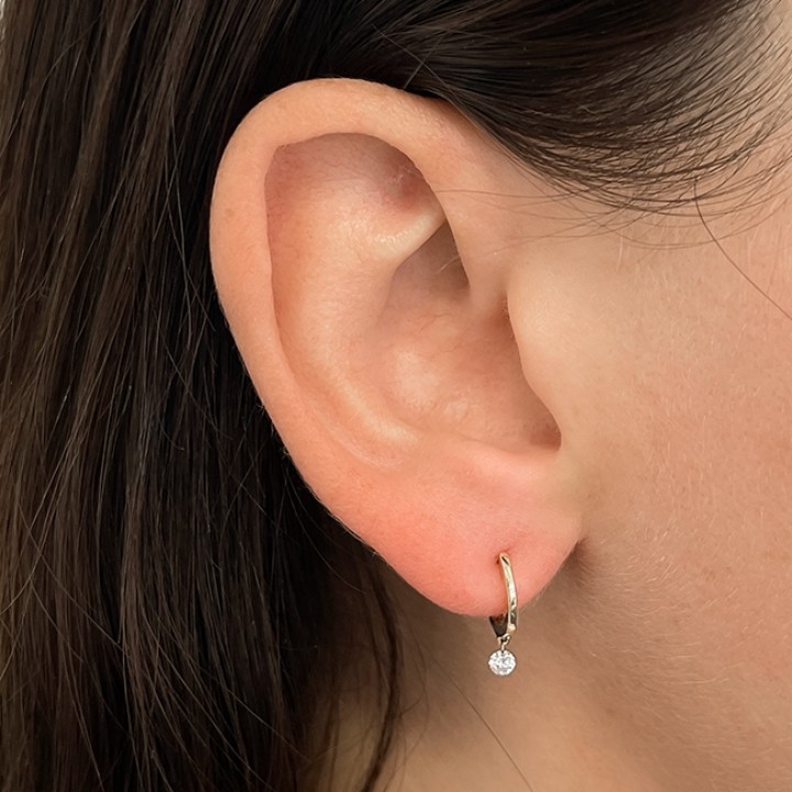 Floating Diamond Huggies yellow gold earrings