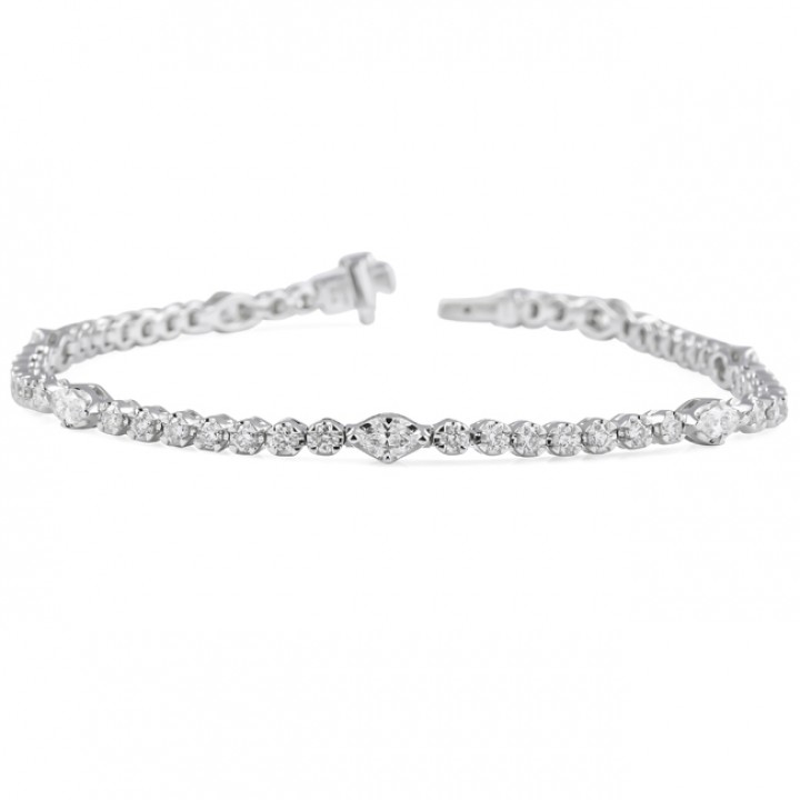 Round and Marquise Diamond Illusion Set Tennis Bracelet flat