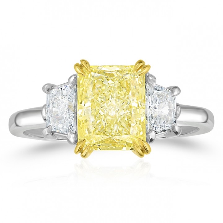 3.02 carat Yellow Radiant Cut Diamond Three-Stone Ring flat