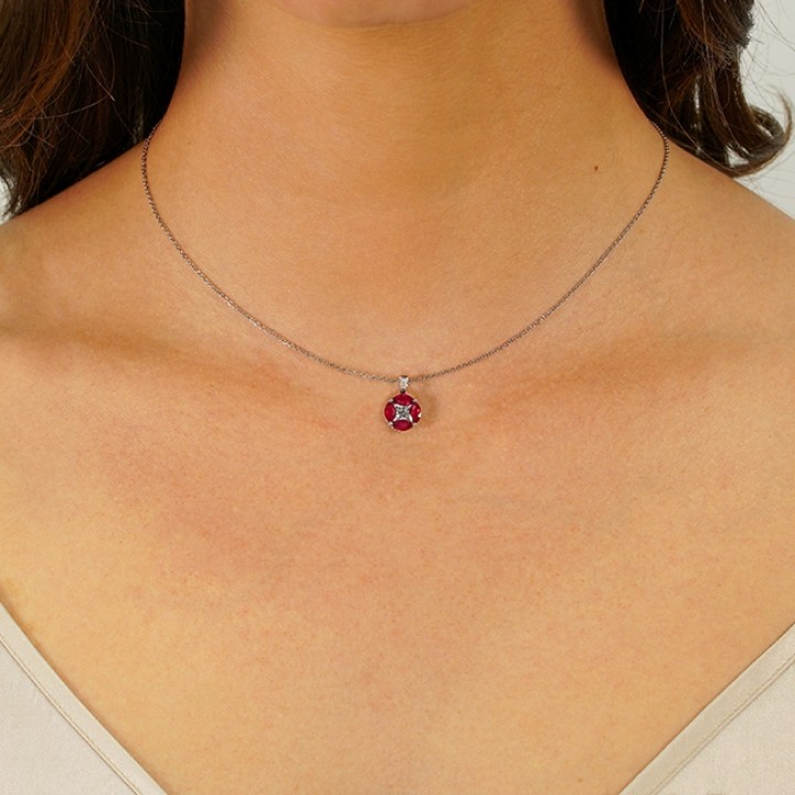 Ruby and Diamond 18K White Gold Pendant