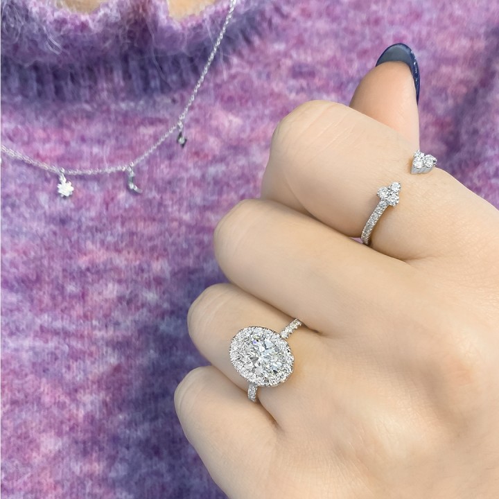 1.61 carat Oval Lab Grown Diamond Halo Engagement Ring front