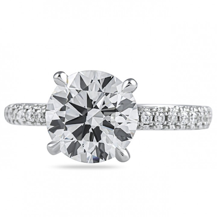 2.73ct Round Lab Diamond Three Row Engagement Ring flat