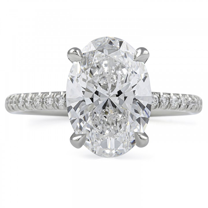 3.08 carat Oval Lab Diamond Pave Prong Engagement Ring flat