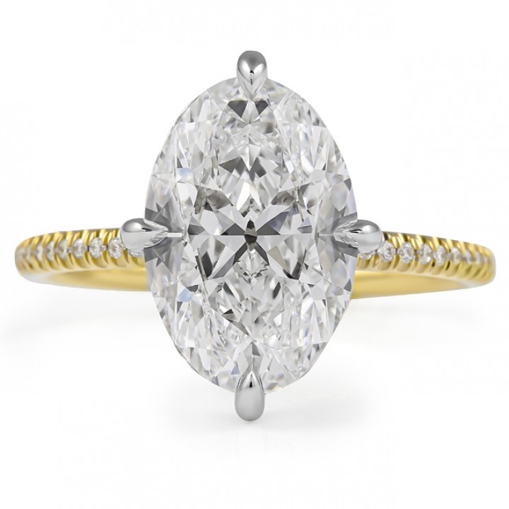 3.75 carat Antique Oval Lab Diamond Compass Set Engagement Ring flat