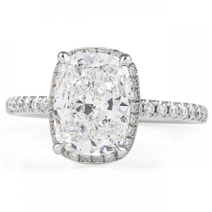 2.37 carat Cushion Cut Lab Diamond Hidden Halo™ Ring flat