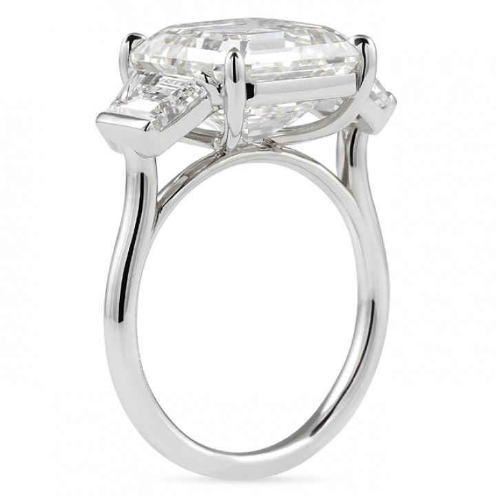 6.51 carat Asscher Cut Lab Diamond Three Stone Engagement Ring flat