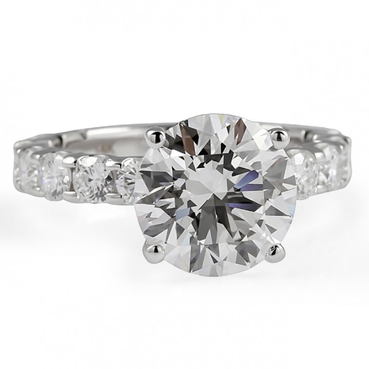 3.51 carat Round Lab Diamond U-Shape Band Ring flat