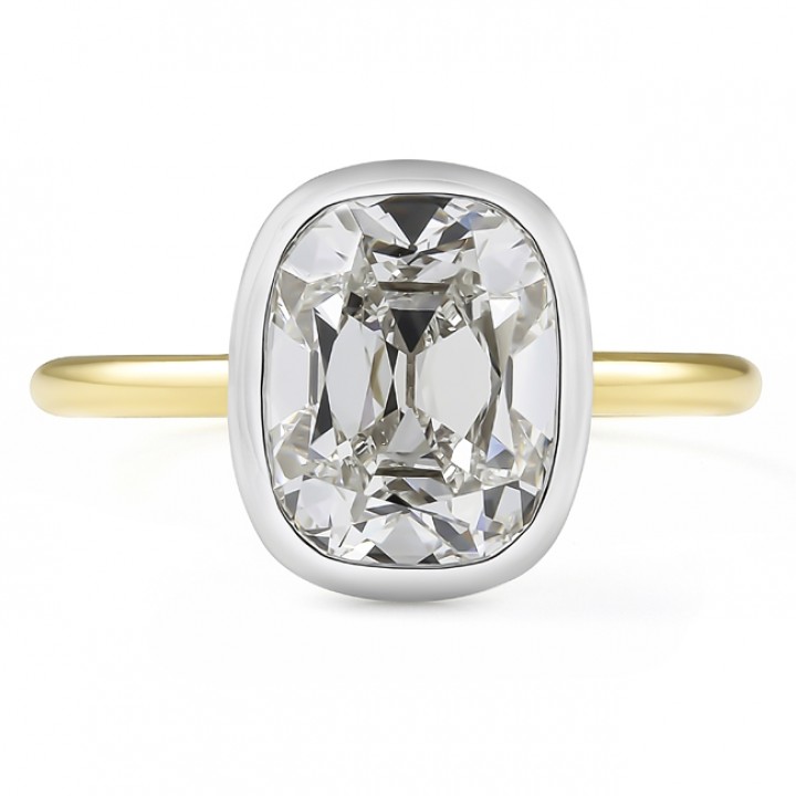 3.04 carat Antique Cushion Lab Diamond Lotus Bezel Set Ring flat