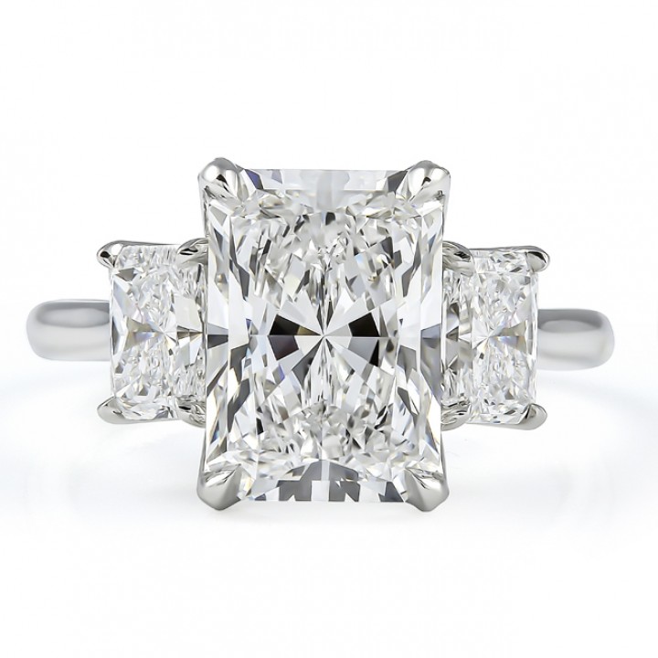 3.59 carat Radiant Cut Lab Diamond Three-Stone Lotus Ring flat