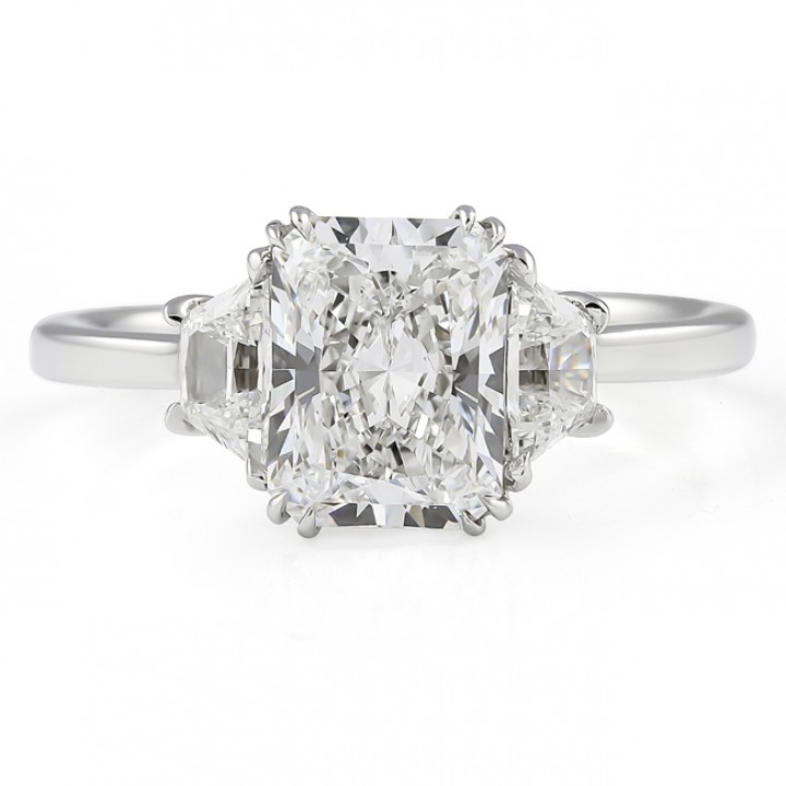 1.76 carat Radiant Cut Lab Diamond Double Prong Three-Stone Ring flat