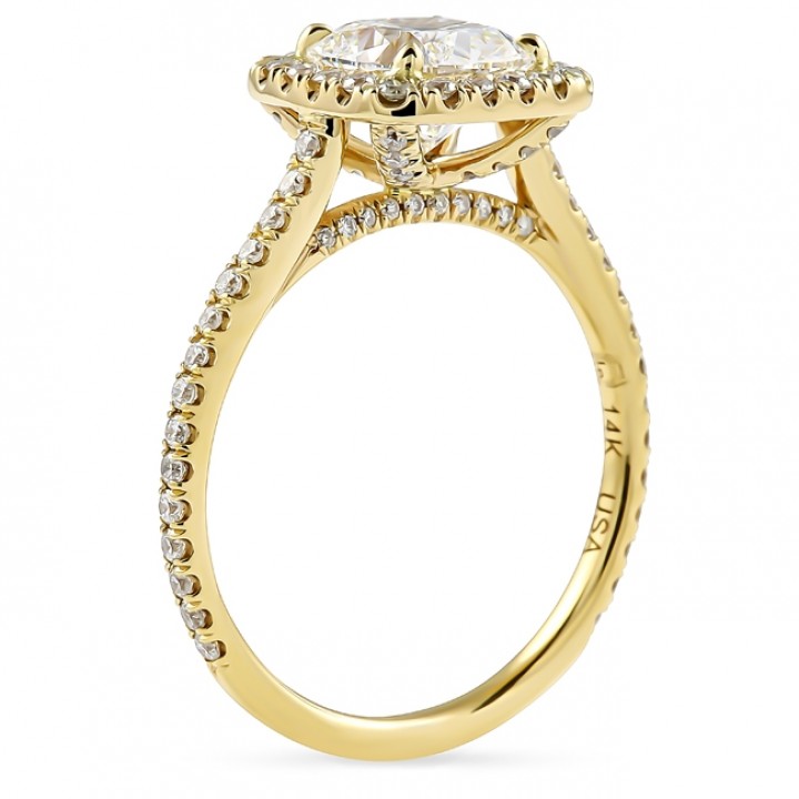1.42 carat Cushion Cut Lab Diamond Halo Engagement Ring flat