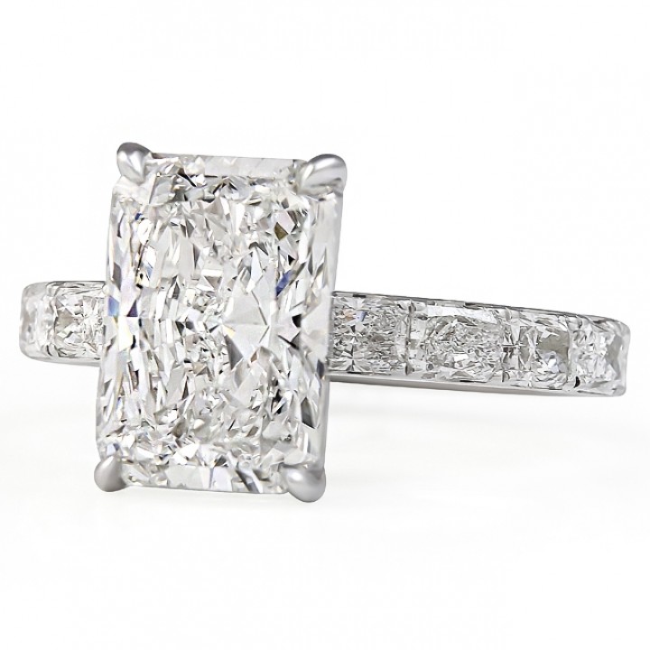 3.58 carat Radiant Cut Lab East-West Radiant Pave Ring flat