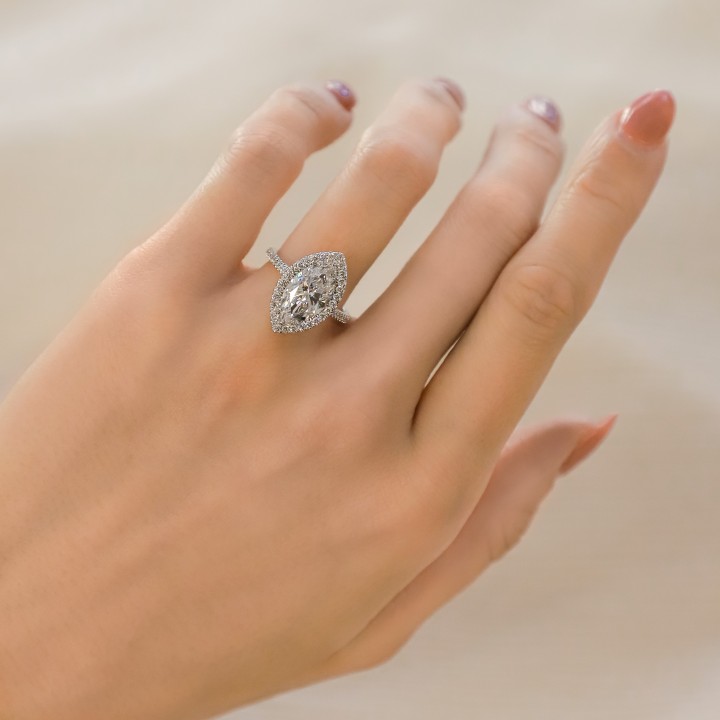 2.73 carat Marquise Shape Lab Diamond Halo Lotus Ring flat