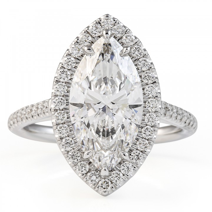 2.73 carat Marquise Shape Lab Diamond Halo Lotus Ring flat