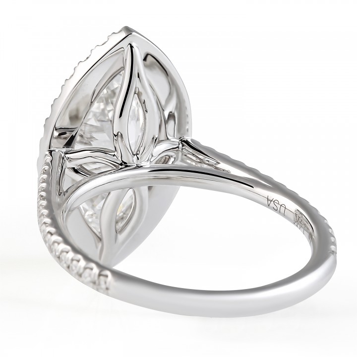 2.73 carat Marquise Shape Lab Diamond Halo Lotus Ring flat