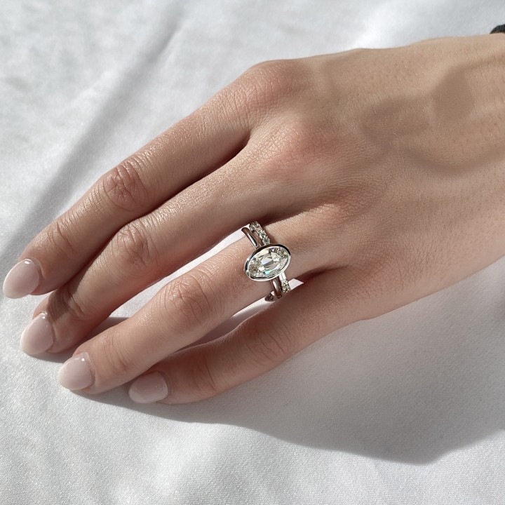 2.26 Carat Antique Oval Lab Diamond Bezel Ring flat