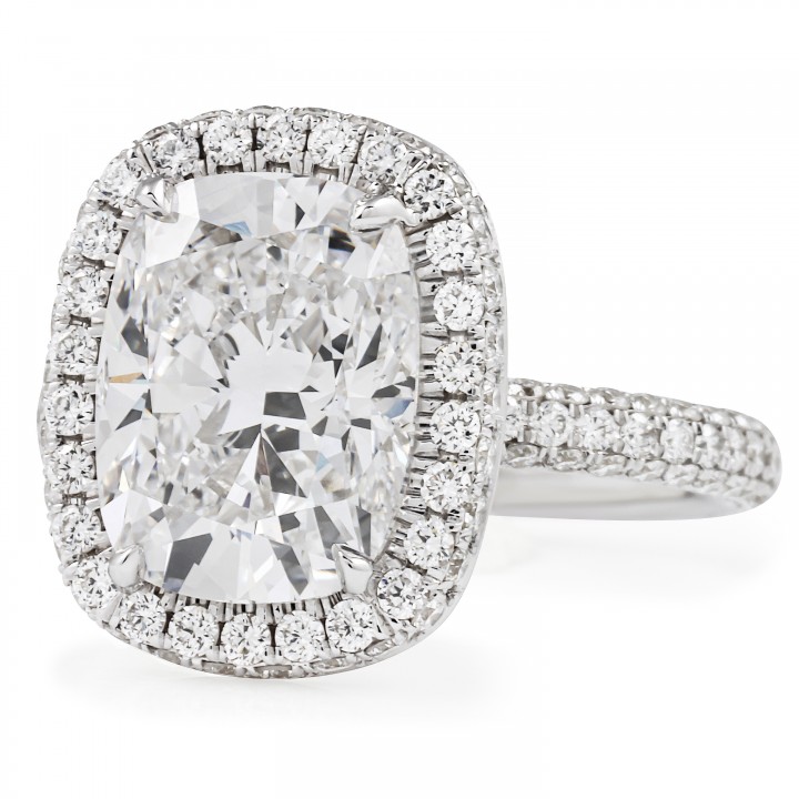 4.08 carat Cushion Lab Diamond Halo Three-Row Ring flat