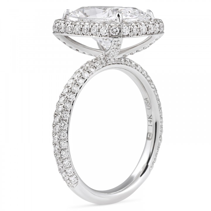 4.08 carat Cushion Lab Diamond Halo Three-Row Ring flat