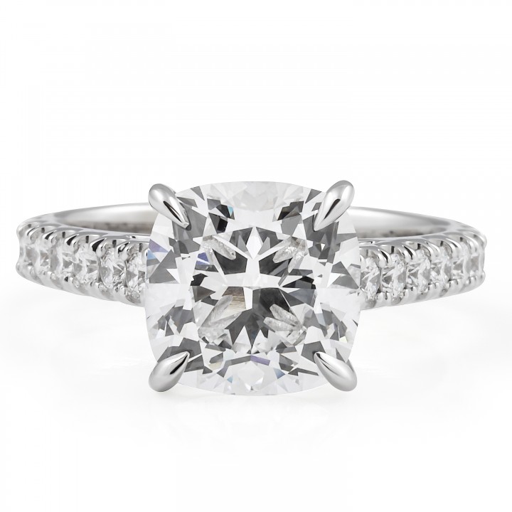 3.08 carat Cushion Lab Diamond Wide Pave Ring flat