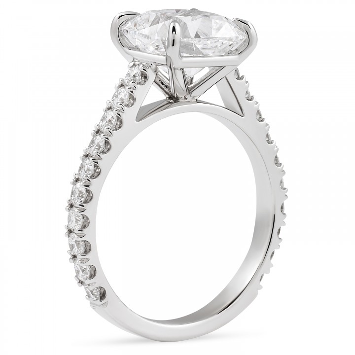 3.08 carat Cushion Lab Diamond Wide Pave Ring flat