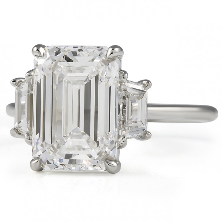 4.10 carat Emerald Lab Diamond Three Stone Ring flat