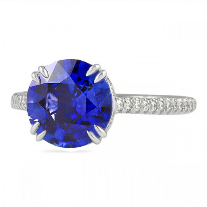 3.36ct Sapphire Round Cathedral Platinum Ring flat