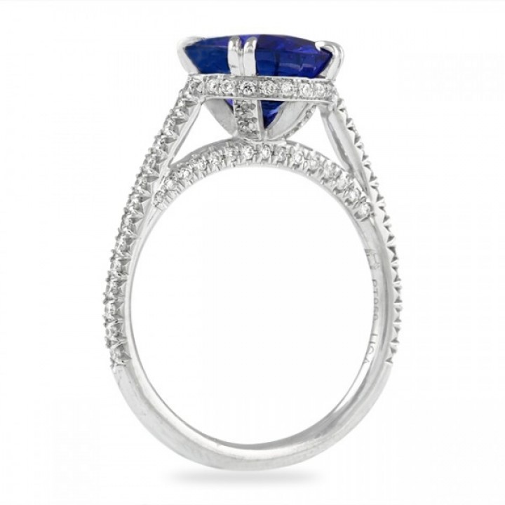 3.36ct Sapphire Round Cathedral Platinum Ring flat