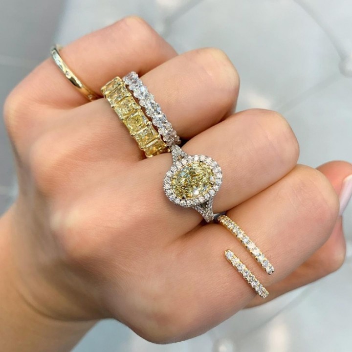 1.75 Carat Oval Yellow Diamond Halo Engagement Ring
