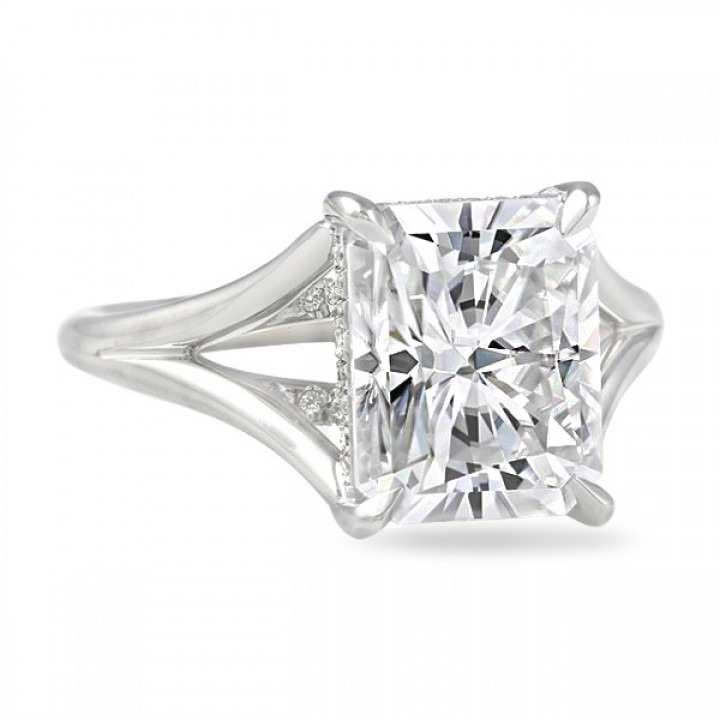 Radiant Cut Moissanite Split Band Solitaire Engagement Ring flat