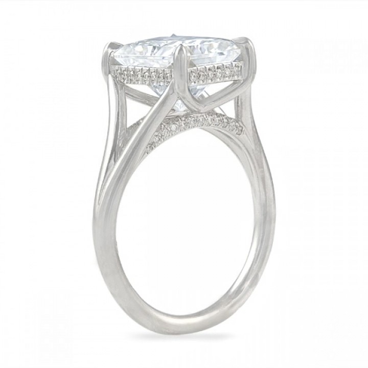 Radiant Cut Moissanite Split Band Solitaire Engagement Ring flat