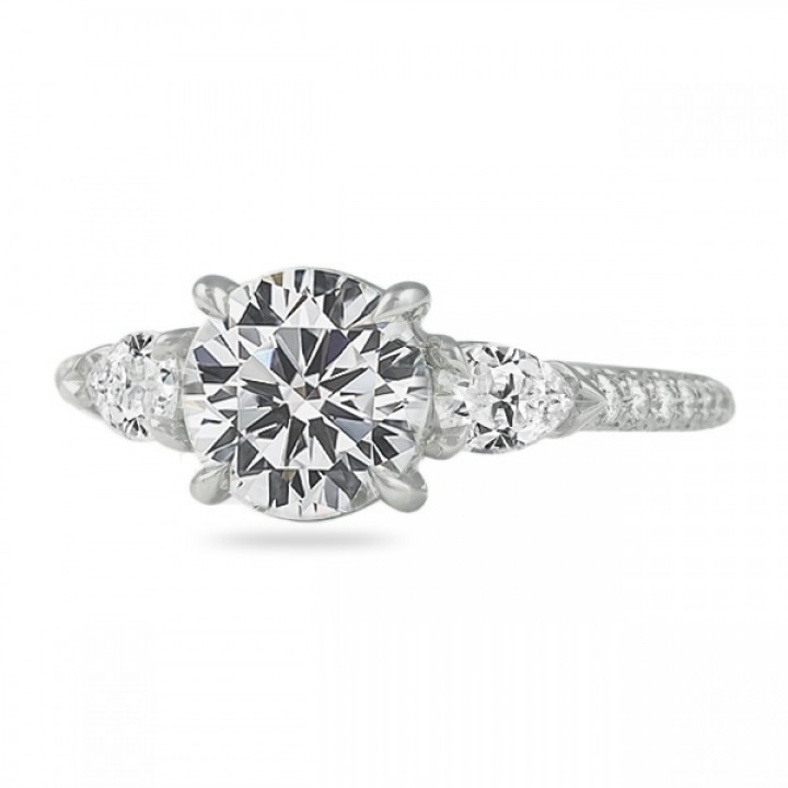1.50ct Round Diamond Three-Stone & Pave Engagement Ring top