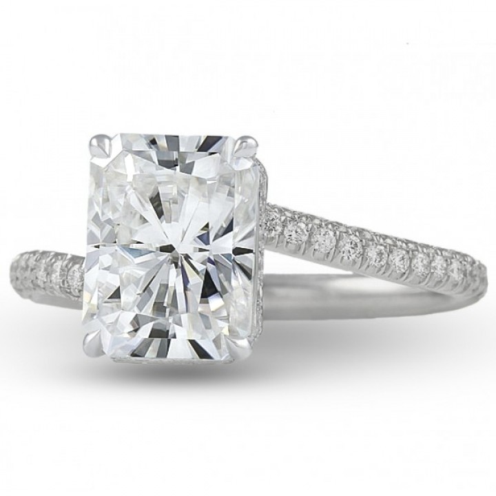 Radiant Cut Moissanite Swoop Engagement Ring flat