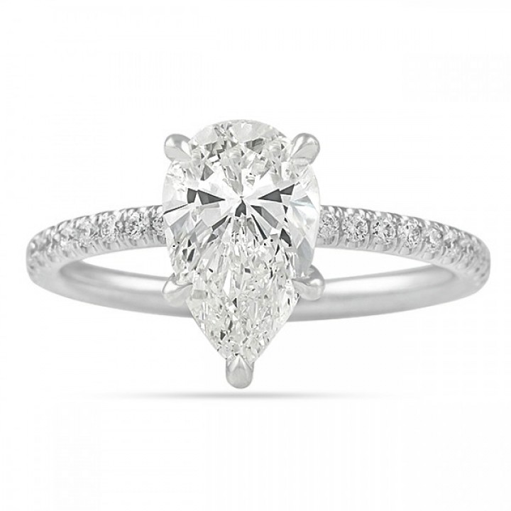 1.79 carat Pear Shape Diamond Pave Prong Engagement Ring flat