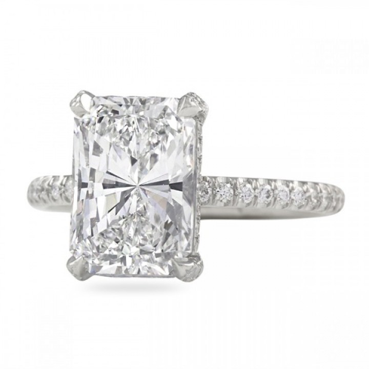 3 carat Radiant Cut Diamond Pave Basket Engagement Ring flat