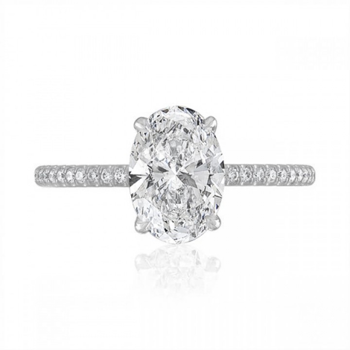 1.50ct Oval Diamond Super Slim Band Engagement Ring flat