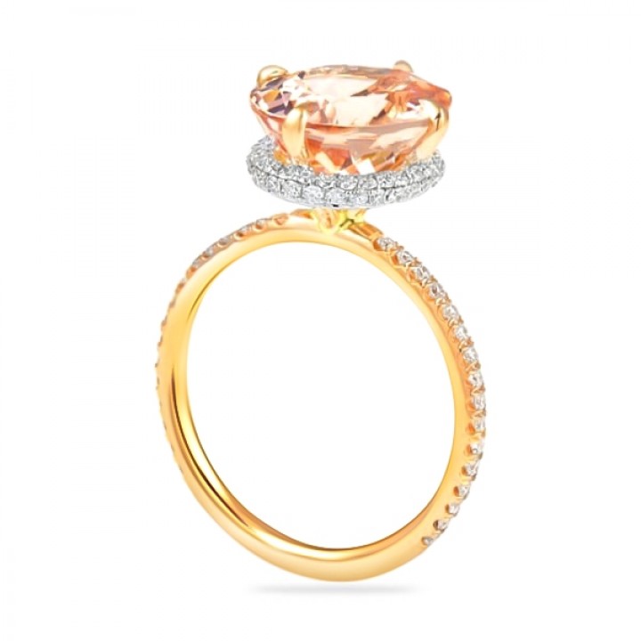 Oval Morganite And Diamond Two-Tone Hidden Halo™ Ring profile