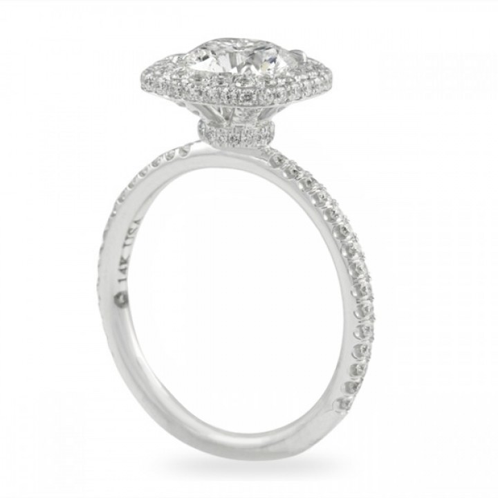 1.40ct Round Diamond in Cushion Halo Engagement Ring top