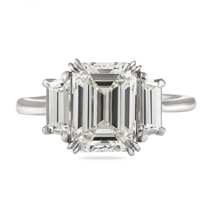 3.02ct Emerald Cut Diamond Three-Stone Engagement Ring flat