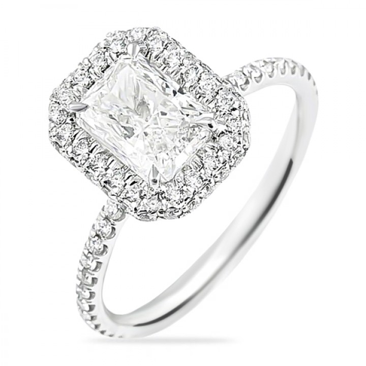 1.51ct Radiant Cut Diamond Halo Engagement Ring angle