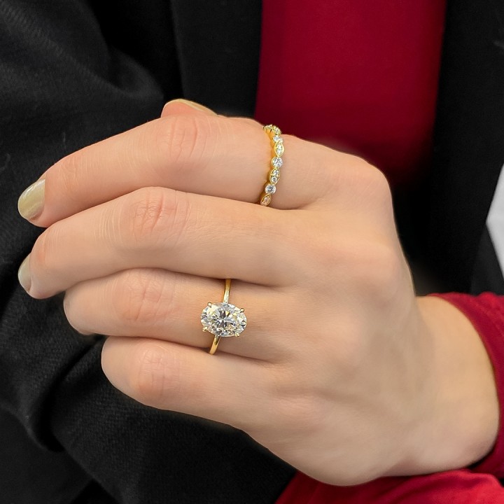 Oval Moissanite Super Slim Band Engagement Ring