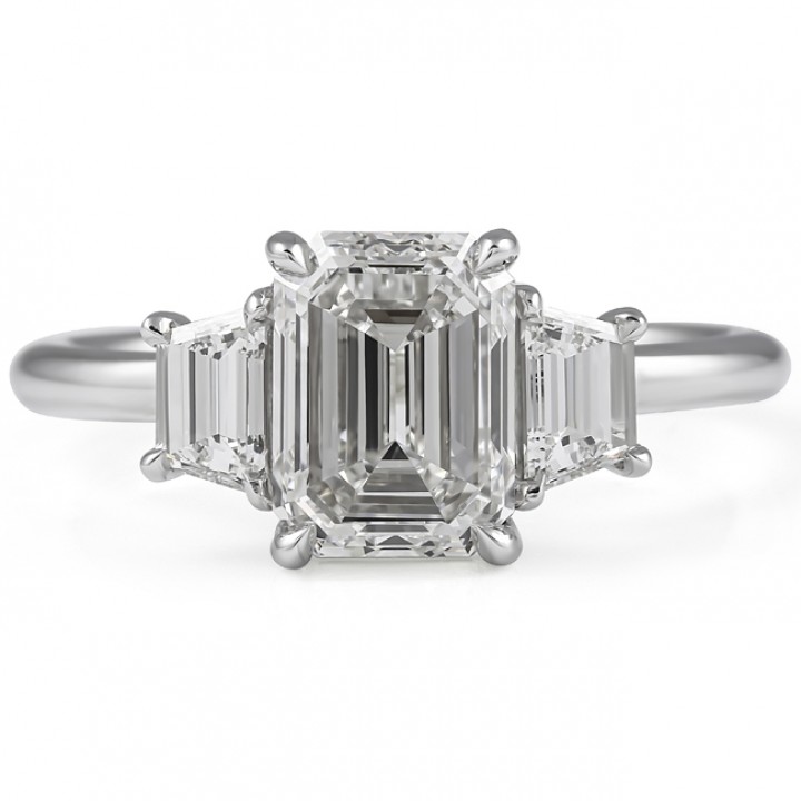 2 carat Emerald Cut Diamond Three-Stone Engagement Ring flat