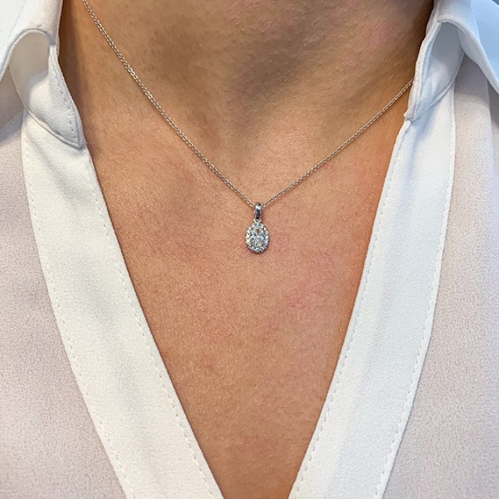 Petite Oval Diamond Halo Pendant