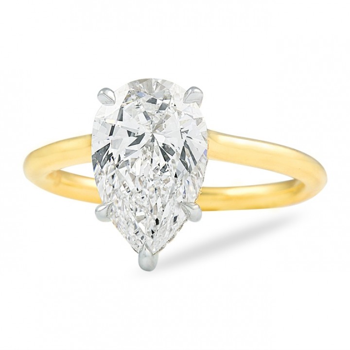 2.50ct Pear Shape Diamond Yellow Gold Solitaire Ring flat