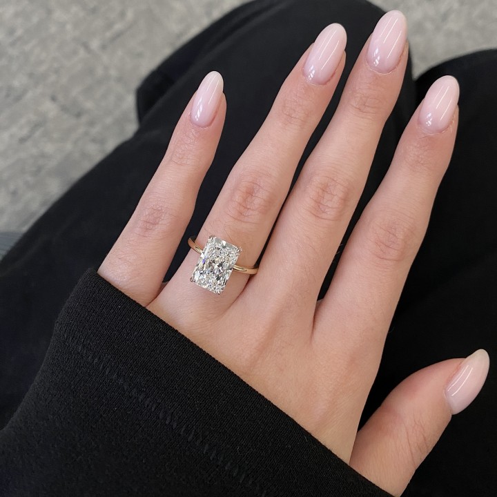 4.19 carat Radiant Cut Lab Diamond Pave Prong Ring top