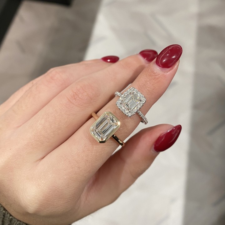 2.72 carat Emerald Cut Lab Diamond Bezel Set Ring flat