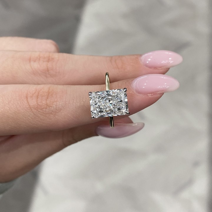 4.19 carat Radiant Cut Lab Diamond Pave Prong Ring top