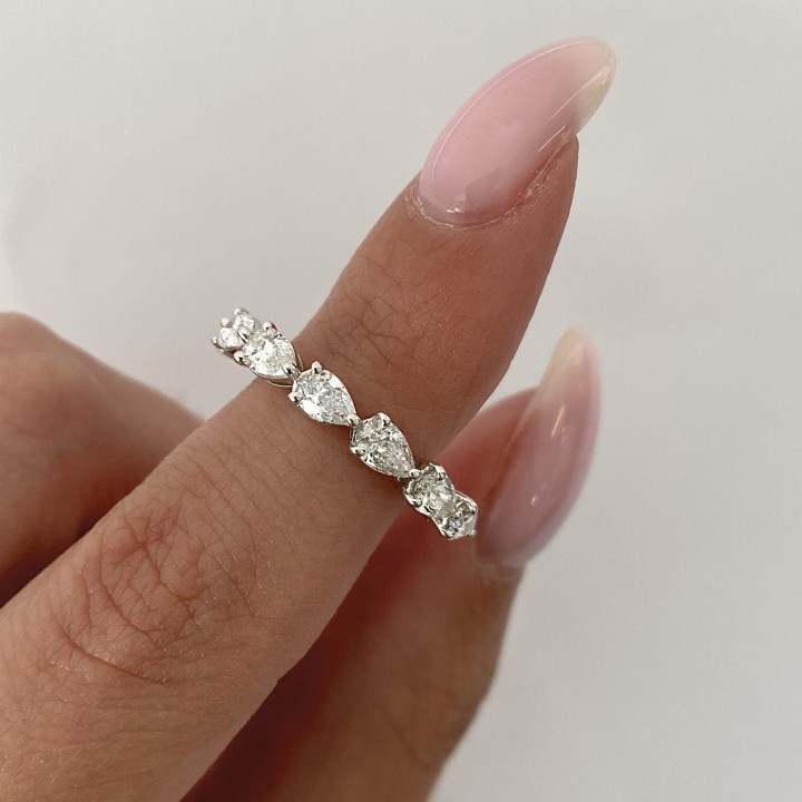 East-West Pear Shape Diamond Wedding Band front view