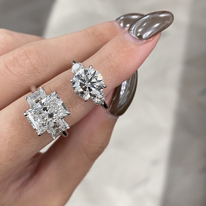3.59 carat Radiant Cut Lab Diamond Three-Stone Lotus Ring flat