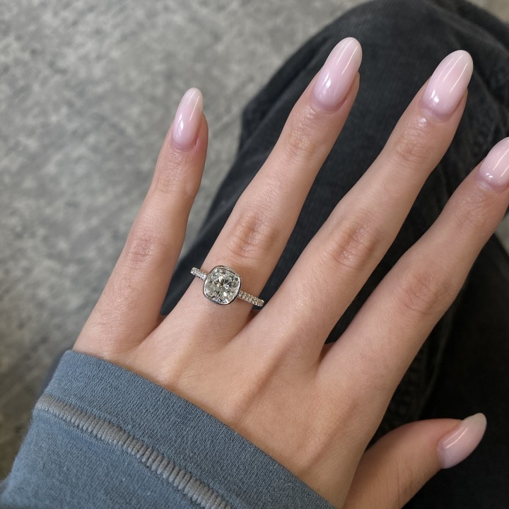 1.80 Carat Cushion Cut Diamond Bezel Set Ring flat