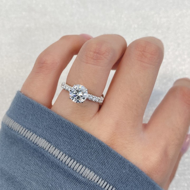 1.50 carat Round Diamond Four Prong Engagement Ring flat